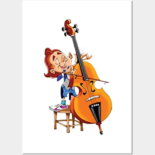 Cello player boy on stool musician Posters and Art